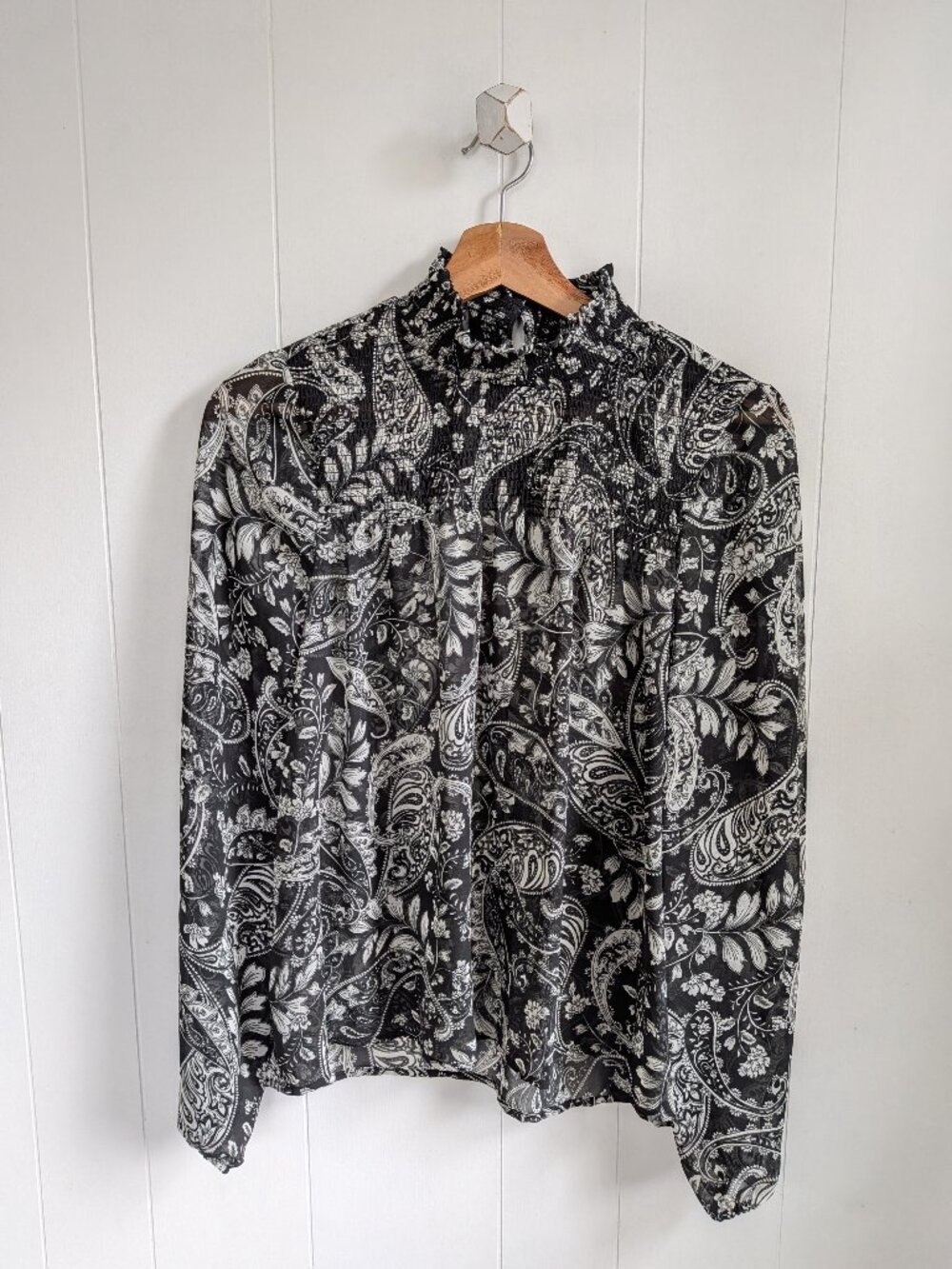 A.N.A Sheer Paisley Mockneck Blouse